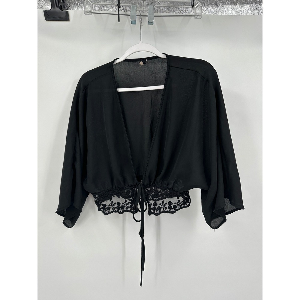 Womens Boho Whimsigoth Cropped Kimono Size S Sheer Romantic Goth Floral Lace